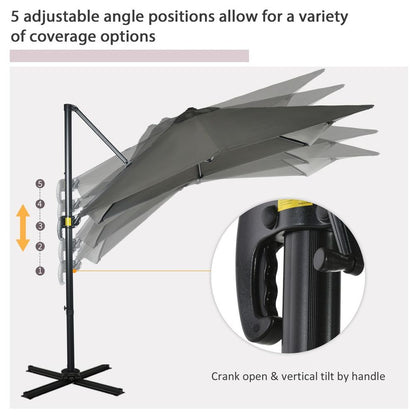 High-Quality Outsunny Cantilever Parasol w/ 360� Rotation & Hand Crank - Grey