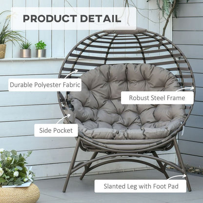 Egg Chair w/ Cushion Steel Frame and Side Pocket for Indoor Outdoor
