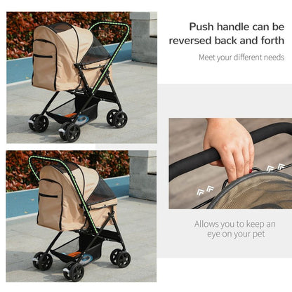 Ultimate Trendy Pet Stroller - Foldable Travel Carriage with Reversible Handle - High-Quality & Stylish - Ideal for Cats & Small Dogs