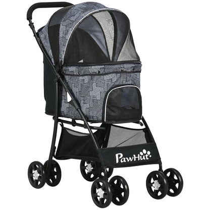 PawHut Foldable Dog Stroller - Large Carriage, Universal Wheels, Brakes - Grey