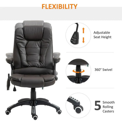 Ultimate Comfort Executive Office Chair with Massage and Heat - PU Leather Recliner, Brown