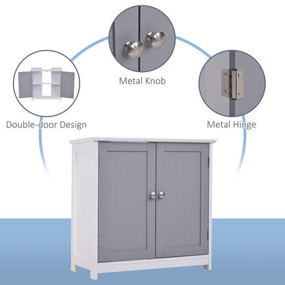kleankin 60x60cm Under-Sink Storage Cabinet w/Adjustable Shelf Handles Drain Hole Bathroom Cabinet Space Saver Organizer White and Grey