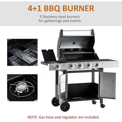 Premium Outdoor Gas BBQ Grill | 4+1 Burner Stainless Steel | 128x50x113cm | High-Quality and Durable