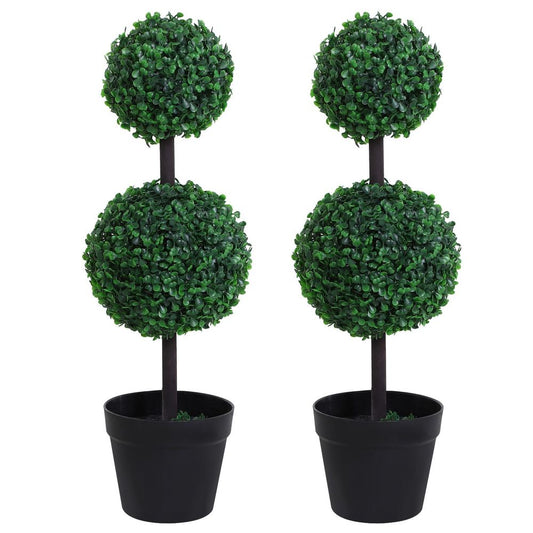 Set of 2 Artificial Boxwood Ball Topiary Plant Tree's - Green