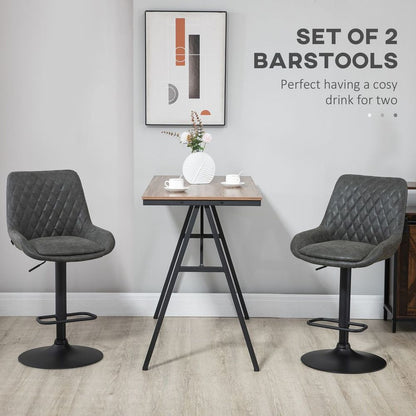 High-Quality HOMCOM Bar Stools Set of 2, Adjustable Swivel Chairs for Kitchen - Grey