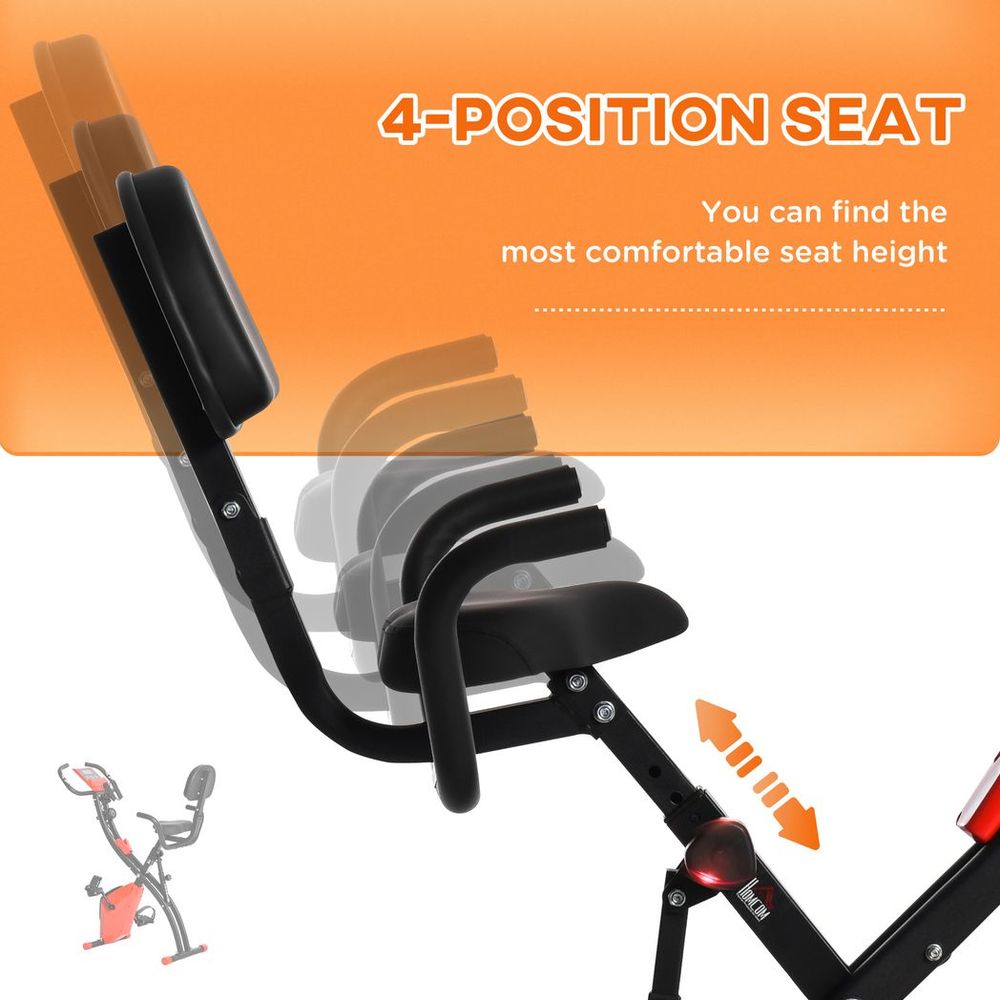 HOMCOM 2-In-1 Folding Exercise Bike with 8-Level Magnetic Resistance Red