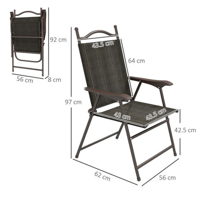 Outsunny Folding Chairs - Armrests, Breathable Fabric, Dark Brown