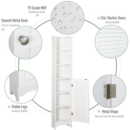 MDF 6-Tier Tall Bathroom Storage Cabinet White