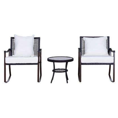 Outdoor Rocking Chair Bistro Set - 3PCS - Brown/Cream - Free Cushions