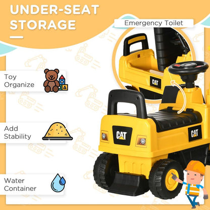 HOMCOM CAT Ride-On Digger w/ Controllable Shovel | Ages 1-3 | Safe & Storage Compartment