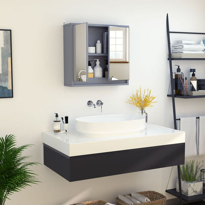 HOMCOM Bathroom Mirror Cabinet Wall Mounted Storage Shelf Bathroom Cupboard Double Door, Grey