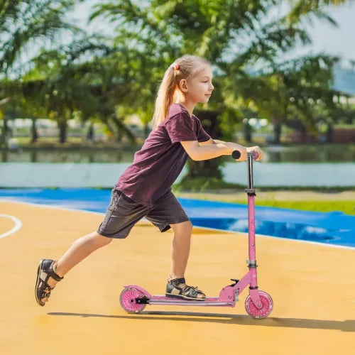 HOMCOM Kids Scooter with Lights, Music, Adjustable Height, Foldable Frame, LED Wheels, for Ages 3-7 Years