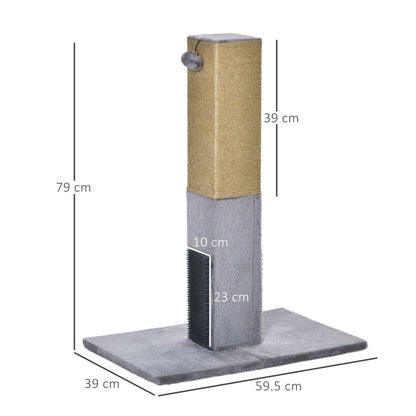 PawHut Cat Tree Scratching Post for Indoor Cats 79cm Jute Scratcher Climber w/Carpet Base Dangling Toy – Grey
