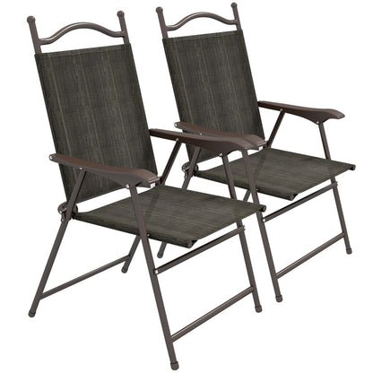Outsunny Folding Chairs - Armrests, Breathable Fabric, Dark Brown