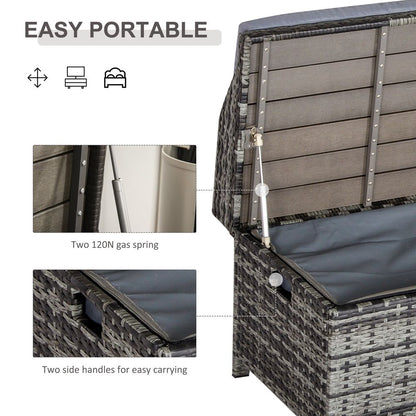 Outdoor PE Rattan Bench with Storage - Cushioned Patio Furniture