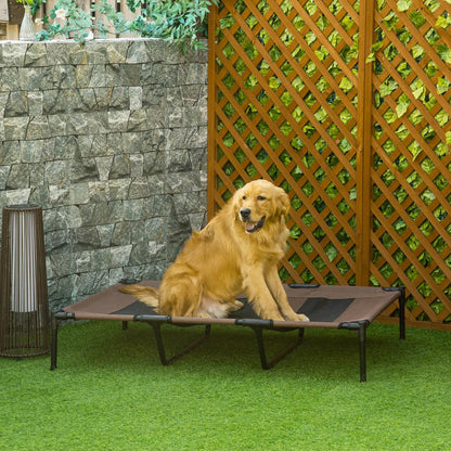 PawHut Raised Dog Bed Cooling Elevated Pet Cot with Breathable Mesh for Indoor Outdoor Use Brown, XX Large, 122 x 92 x 23cm