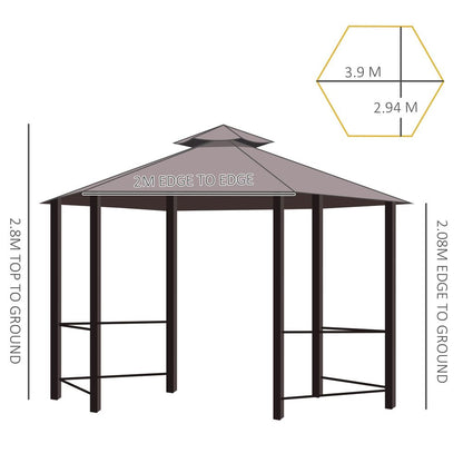 Outsunny Hexagon Gazebo Patio Party Tent | Outdoor Garden Shelter | 2 Tier Roof & Side Panel