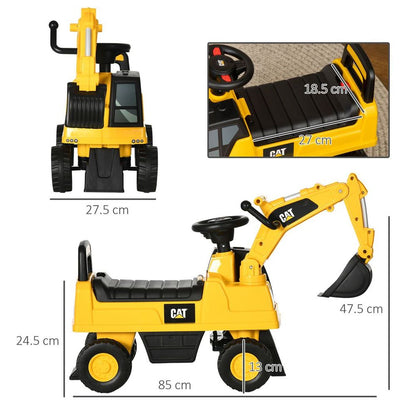 HOMCOM CAT Ride-On Digger w/ Controllable Shovel | Ages 1-3 | Safe & Storage Compartment