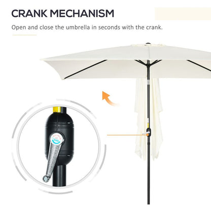 Premium Quality 3x2m Patio Parasol - Tilt Crank - 6 Ribs - Sun Shade - Garden - White