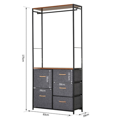 175x83cm Freestanding Clothes Hanger Storage Unit - SteelBlack Brown Coat Rack