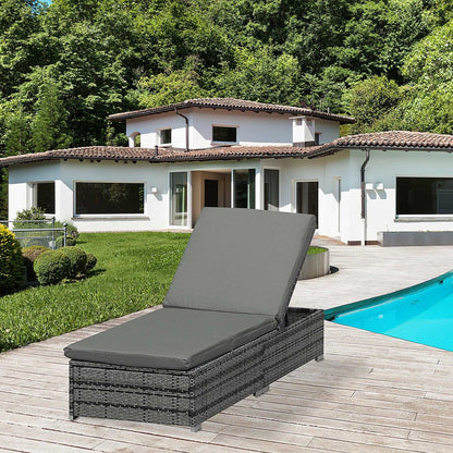 Outsunny Rattan Outdoor Reclining Sun Lounger - Durable, Adjustable, Comfortable - Ideal for Gardens, Patios | Free Shipping