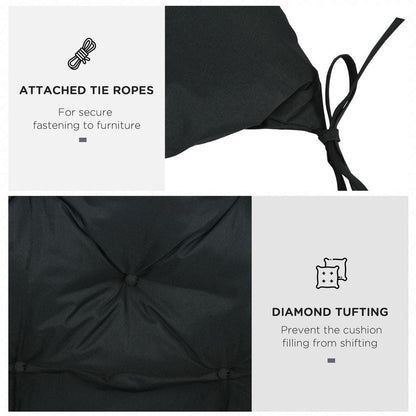 Premium Black Garden Bench Cushion - Waterproof & Comfortable - Ties for Secure Fit