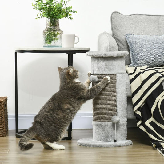 Premium 58cm Corner Cat Scratching Post - Plush, Sisal Rope, Toy Balls. Easy Assembly!