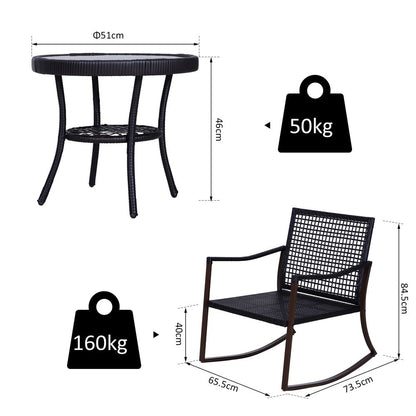 Outdoor Rocking Chair Bistro Set - 3PCS - Brown/Cream - Free Cushions