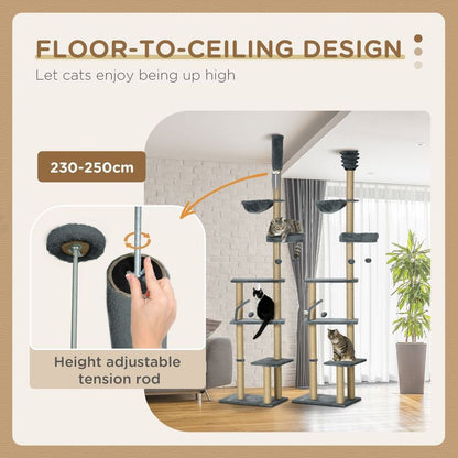 Ultimate 6-Tier Cat Tree - Scratching Post, Bed, Hammock - 54x34x230cm - Grey