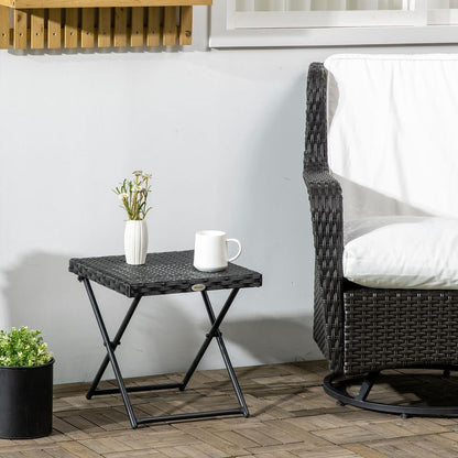 Weather-resistant Folding Rattan Coffee Table - Ideal for Bistro, Balcony, Garden - Black