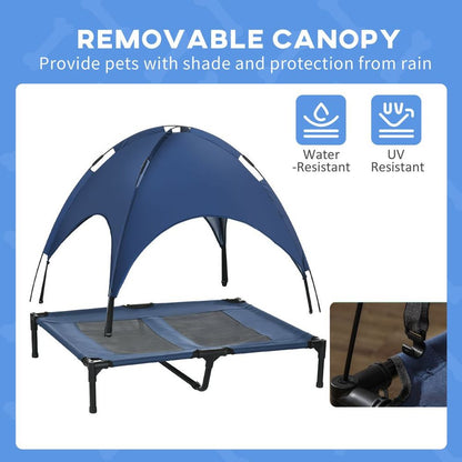 PawHut 92cm Elevated Dog Bed Cooling Raised Pet Cot UV Protection Canopy Blue