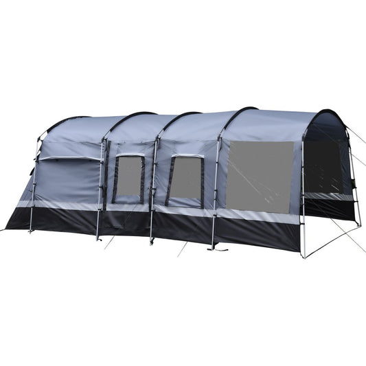 Premium 8-Person Camping Tent with Tunnel Design, 4 Large Windows, Dark Grey