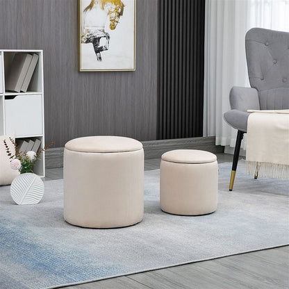 Premium Corduroy Storage Ottomans, Set of 2, Removable Lid, Cream White
