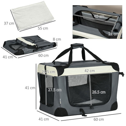 PawHut 70cm Foldable Pet Carrier Bag Soft Travel Dog Crate, Portable Cat Carrier w/ Cushion, for Cats and Small Dogs - Grey