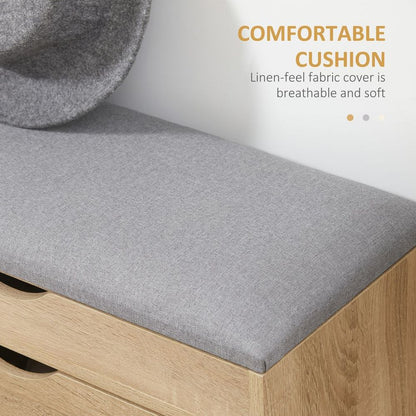 HOMCOM Entryway Shoe Bench & Storage Cabinet - Natural