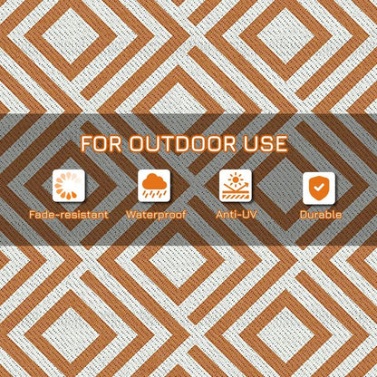 Reversible Outdoor Rug 182x274cm + Carry Bag for Camping, Beach, RV - Waterproof Brown