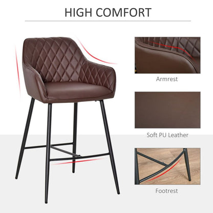 Stylish Retro PU Leather Bar Chairs Set w/ Footrest - High Quality Metal Frame - Set of 2