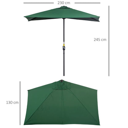 Outsunny 2.3m Green Metal Parasol Umbrella - Garden Half Round Design