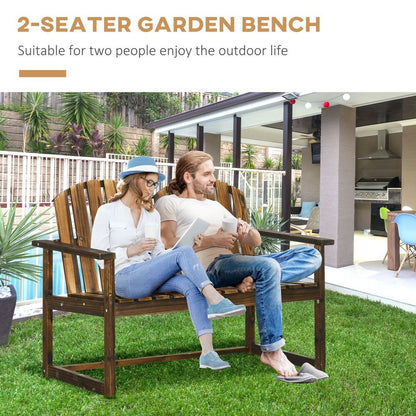 Premium Outdoor Wooden Bench - Patio Loveseat Chair, Slatted Backrest - Quality & Durability - 240kg Max Load