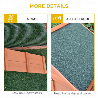 Pawhut 2-Tier Solid Wood Rabbit Bunny Guinea Pig Hutch Water Resistant Asphalt Roof Ramp Sliding Tray, 144 x 64.5 x 100 cm, 15 kg