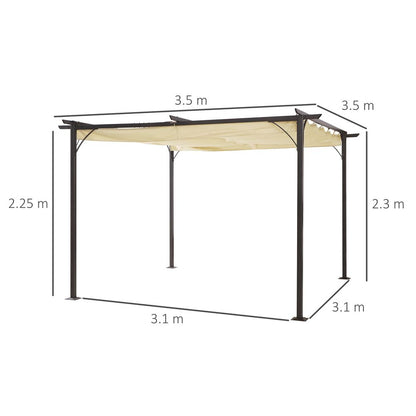 Steel Pergola, 350L cm, Steel, Polyester-Black/Beige