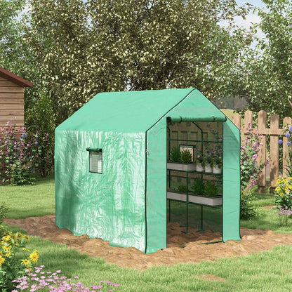 Outsunny Walk-in Outdoor Green House with Door and Mesh Windows, Green
