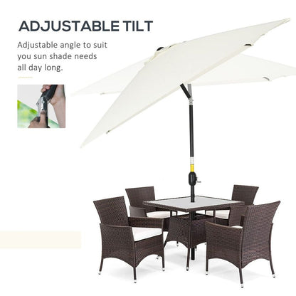 Premium Quality 3x2m Patio Parasol - Tilt Crank - 6 Ribs - Sun Shade - Garden - White