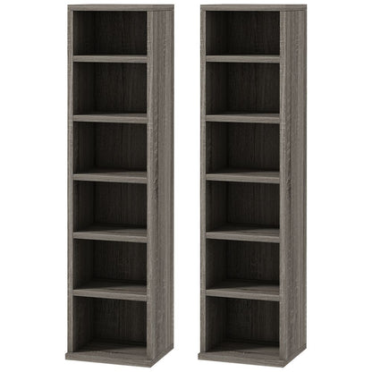 HOMCOM Set of 2 CD Media Display Shelf Unit Tower Rack Adjustable, Mocha Wood
