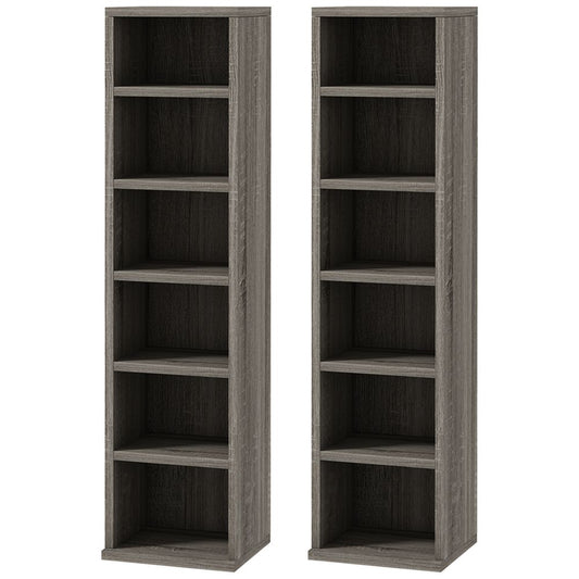HOMCOM Set of 2 CD Media Display Shelf Unit Tower Rack Adjustable, Mocha Wood