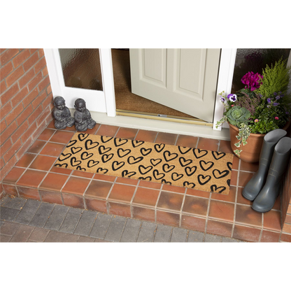 Astley Heart Print Coir Doormat - PVC Backed - 40x120cm - Natural - High Quality