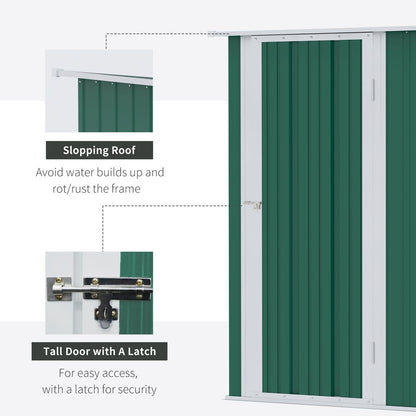 4.7ft x 2.8ft Garden Shed Steel Sloped Roof Door w/ Latch Green