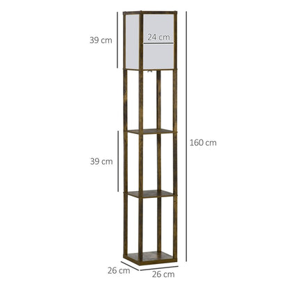 4-Tier Floor Lamp, Floor Light with Storage Shelf, Brown 3-Tier