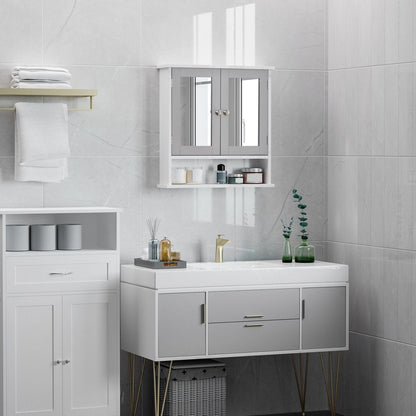 Stylish Grey Wall-Mounted Mirror Cabinet with Double Mirrored Doors - High-Quality & Space-Saving