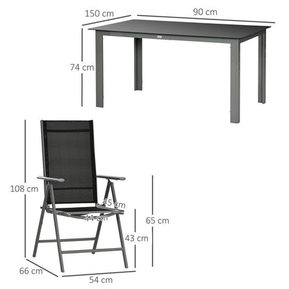 Premium Quality 7pc Outdoor Dining Set - Folding Chairs, Aluminum Table - Patio Furniture